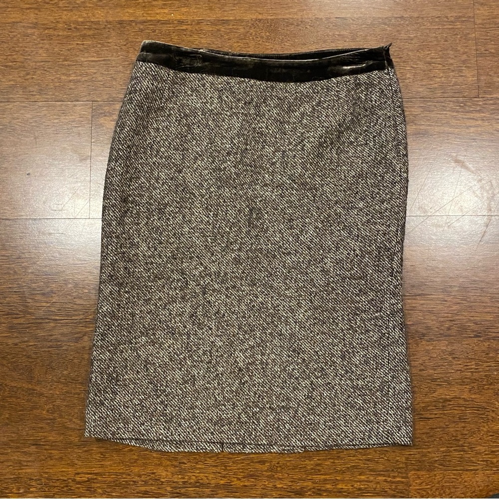 Massimo Dutti Brown Tweed High Waisted Women’s Velvet Waist Brand Skirt - Picture 6 of 7